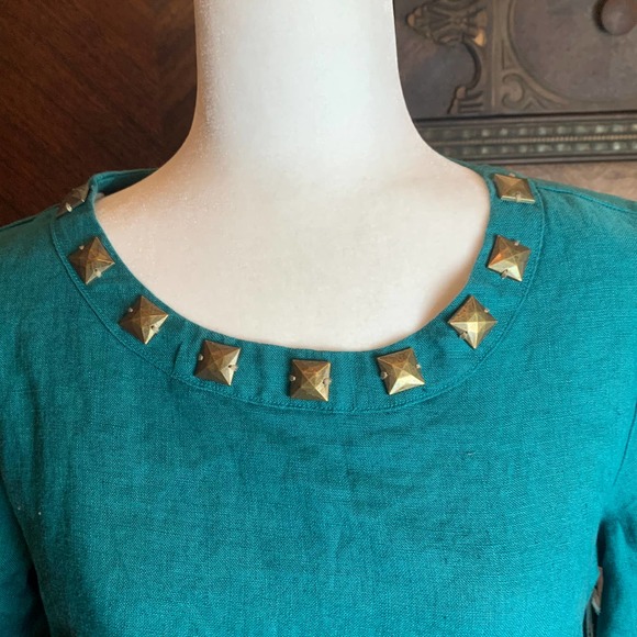 Linen Blouse Shirt NWT Teal Small - Picture 3 of 4